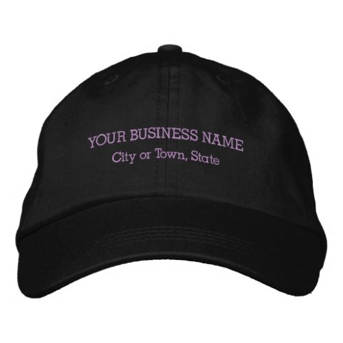Purple Business Name on Adjustable Black Embroidered Baseball Cap