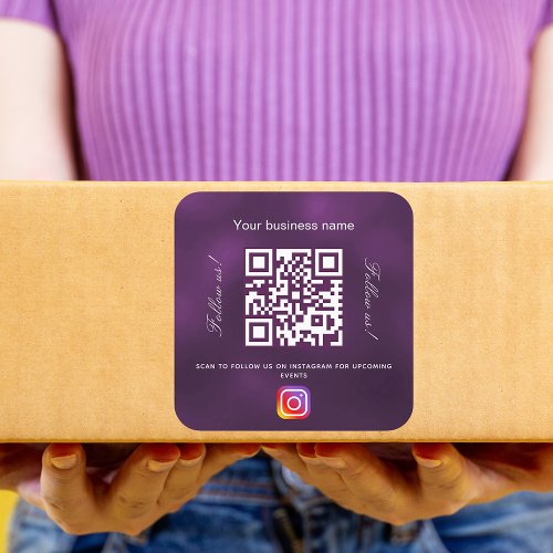 Purple business name qr code instagram square sticker