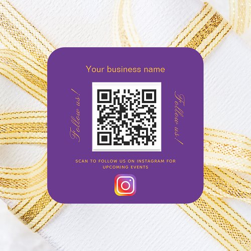 Purple business name qr code instagram square sticker