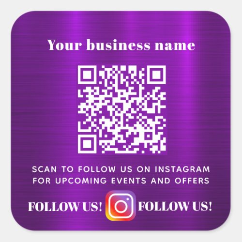 Purple business QR code Instagram follow Square Sticker