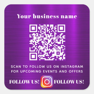 Purple business QR code Instagram follow Square Sticker