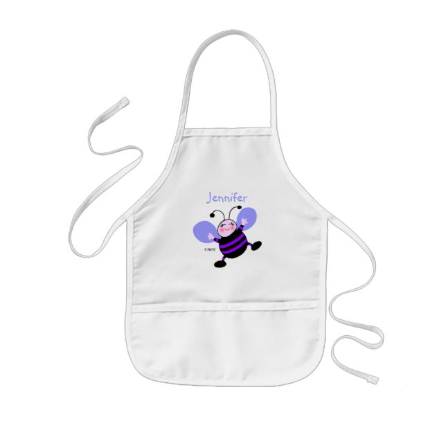 Purple Busy Bee Kid Artist Smock with Name Kids' Apron (Front)
