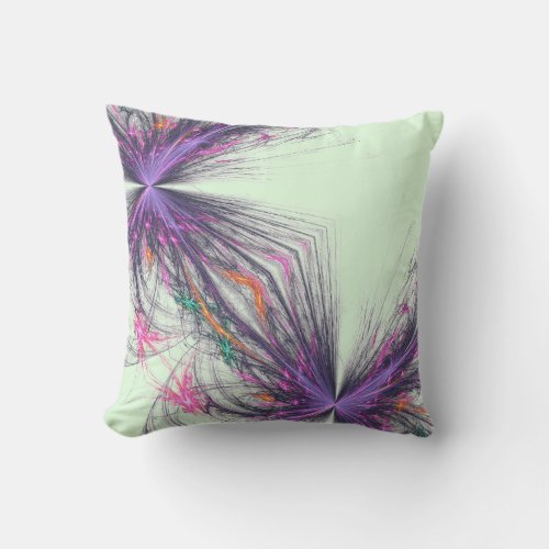 Purple Butterflies Abstract Design Green Throw Pillow