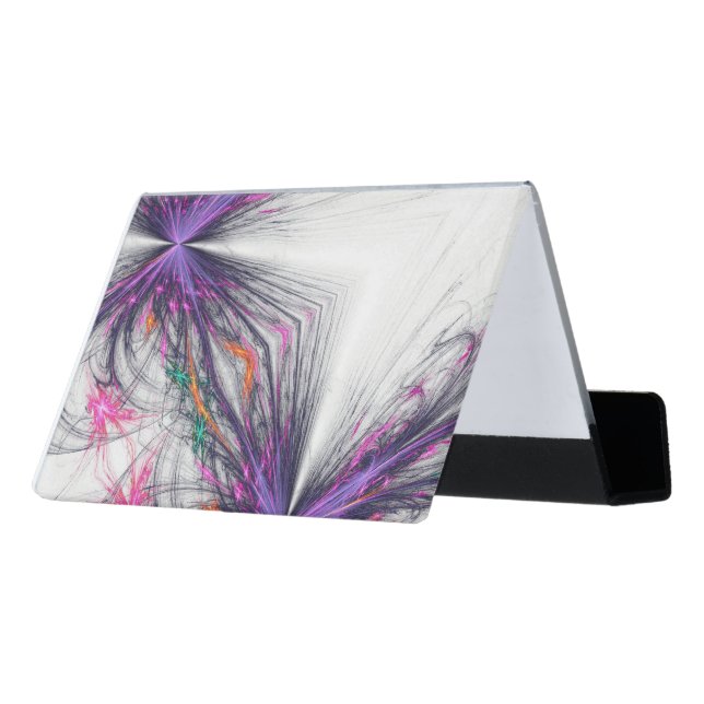 Purple Butterflies Abstract Desk Business Card Holder (Angled Back)