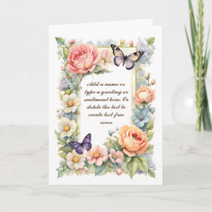 Purple Butterflies And Big Roses Customizable Card