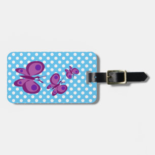 Purple Butterflies and Blue Dots Personalized Luggage Tag