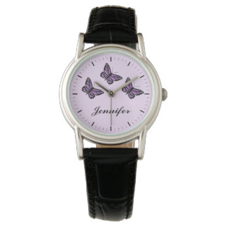 Purple Butterflies And Custom Name Watch