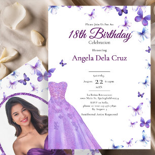 Purple Butterflies And Dress 18th Birthday Debut Invitation