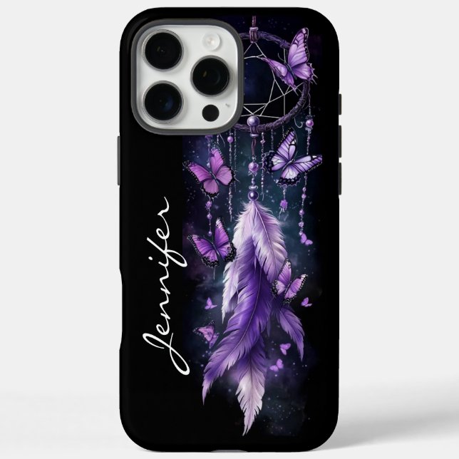Purple Butterflies and Feathers Dreamcatcher Case-Mate iPhone Case (Back)