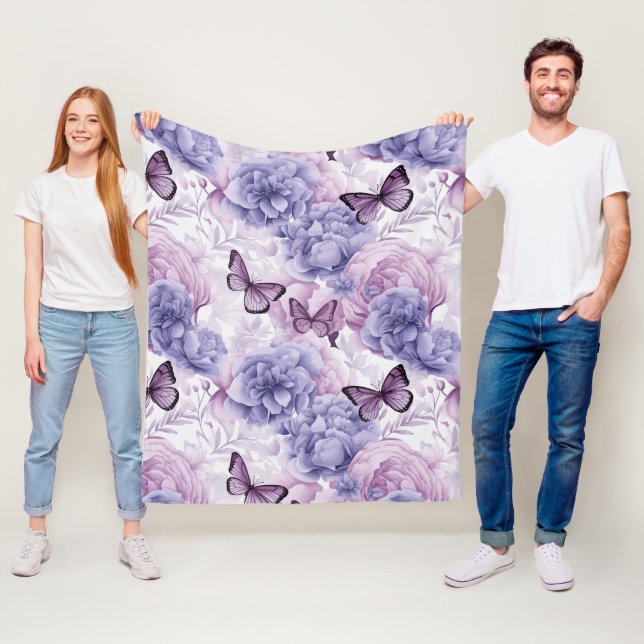 Purple Butterflies and Floral Fleece Blanket (In Situ)
