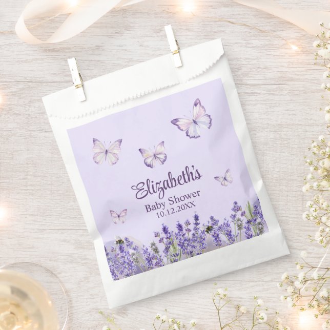 Purple Butterflies and Lavenders Baby Shower  Favor Bag (Clipped)