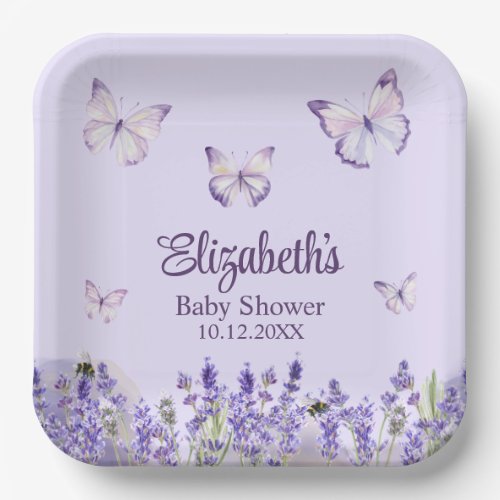 Purple Butterflies and Lavenders Baby Shower  Paper Plates