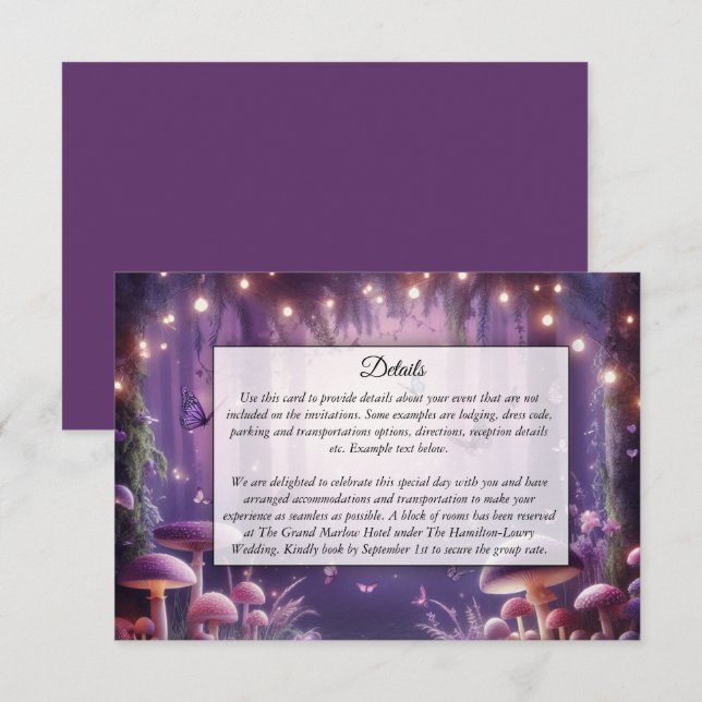 Purple Butterflies and Starlit Skies Wedding Enclosure Card (Front/Back)