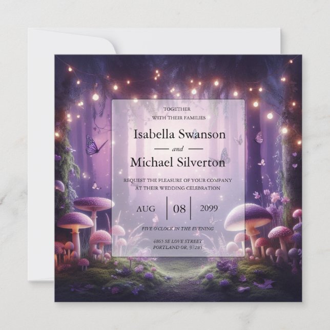 Purple Butterflies and Starlit Skies Wedding Invitation (Front)