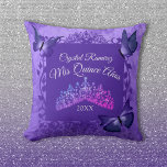 Purple Butterflies and Tiara Quinceanera Pillow<br><div class="desc">Elegant purple Quinceanera butterflies pillow is versatile for a plum,  violet,  or lavender themed keepsake. Butterflies and sparkling tiara can easily be resized and repositioned on personalized purple throw pillow.</div>