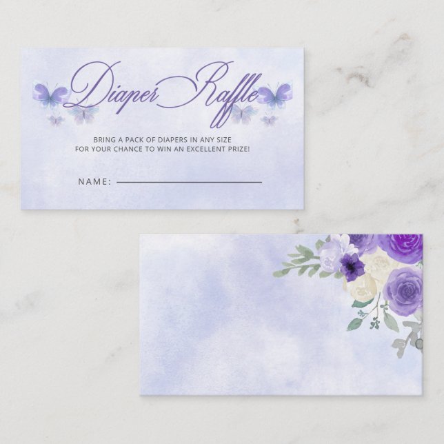 Purple Butterflies Baby Shower Diaper Raffle Enclosure Card (Front/Back)