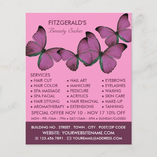 Purple Butterflies Beautician Beauty Salon Flyer