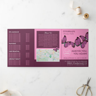 Purple Butterflies, Beauty Salon Tri-Fold Flyer