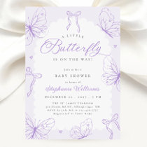 Purple Butterflies & Bows Baby Shower Invitation