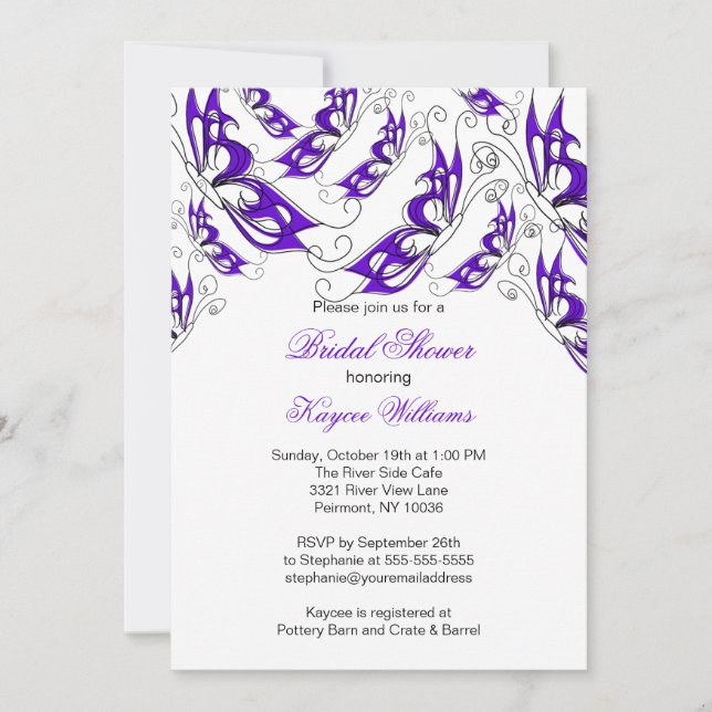 Purple Butterflies Bridal Shower Invitation (Front)