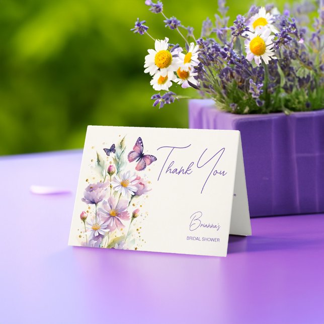 Purple butterflies bridal shower  thank you card (Purple lavender butterflies bridal shower thank you card enchanted garden spring summed theme)