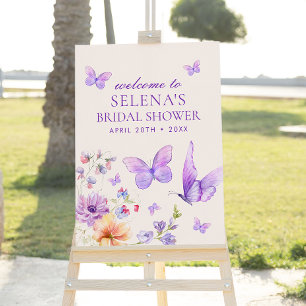 Purple Butterflies Bridal Shower Welcome Sign