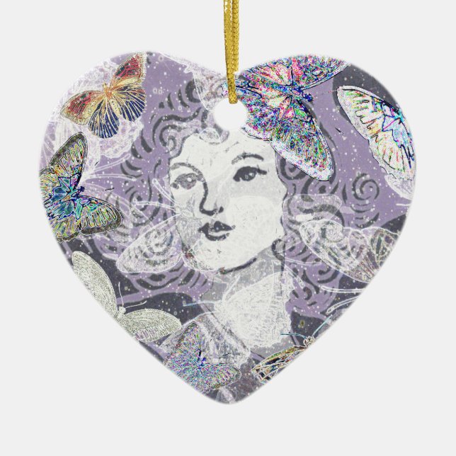 Purple Butterflies Ceramic Ornament (Front)