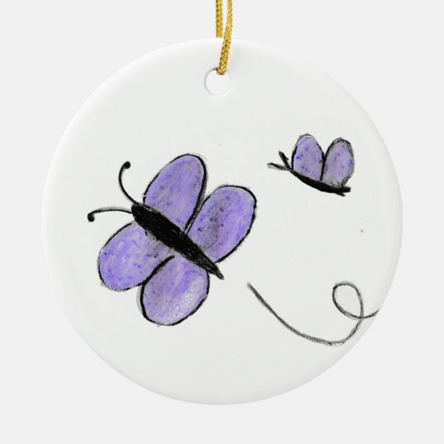 Purple Butterflies  Ceramic Ornament (Front)