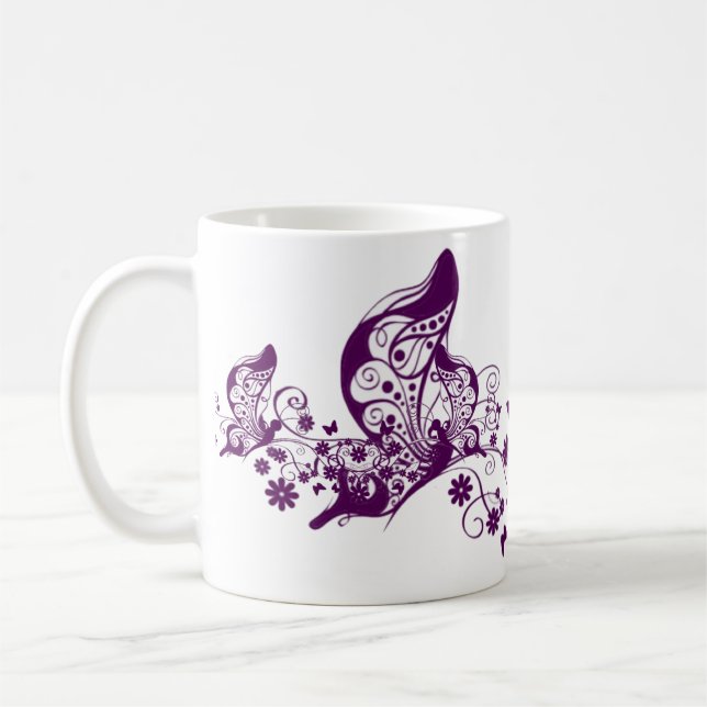Purple Butterflies Coffee Mug (Left)