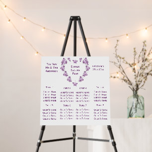 Purple Butterflies Design Wedding Seating Chart Foam Board
