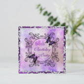 Purple Butterflies & Diamonds 65th Birthday Invitation (Standing Front)