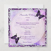 Purple Butterflies & Diamonds 65th Birthday Invitation (Back)