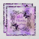 Purple Butterflies & Diamonds 65th Birthday Invitation (Front/Back)