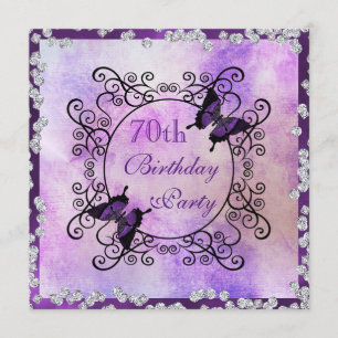 Purple Butterflies & Diamonds 70th Birthday Invitation