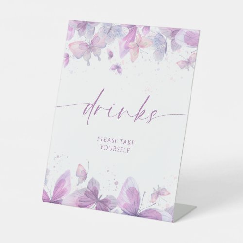 Purple Butterflies Drinks Pedestal Sign