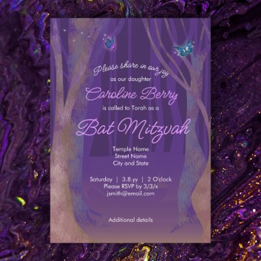Purple Butterflies, Enchanted Forest Bat Matzvah Invitation