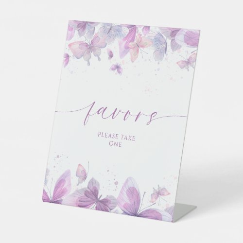 Purple Butterflies Favors Pedestal Sign