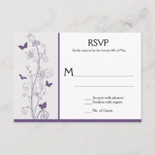 Purple Butterflies Flowers Swirls on Gray RSVP Card