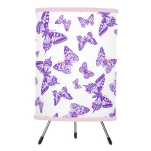 Purple butterflies graphic sketched patterned tripod lamp