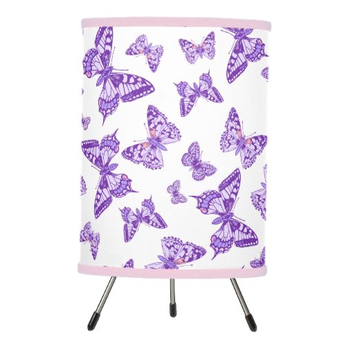 Purple butterflies graphic sketched patterned tripod lamp