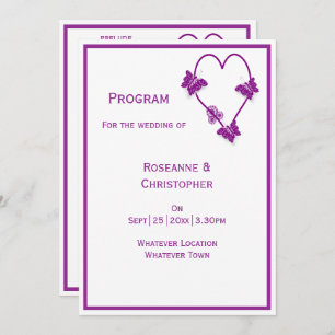 Purple Butterflies Heart Design Wedding Program