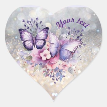 Purple Butterflies Heart Sticker by FairyWoods at Zazzle