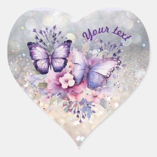 Purple Butterflies Heart Sticker