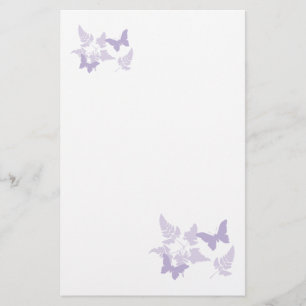 Purple Butterflies Lavender Ferns Stationery