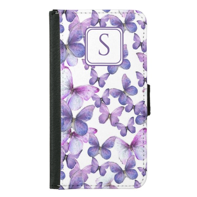 Purple Butterflies Modern Elegant Custom Monogram Samsung Galaxy Wallet Case (Front)