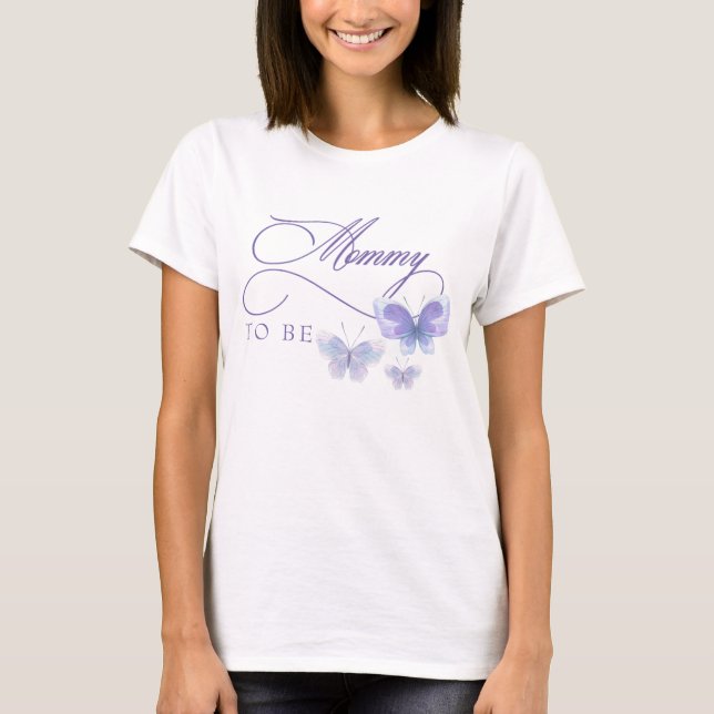 Purple Butterflies Mommy to Be Baby Shower T-Shirt (Front)