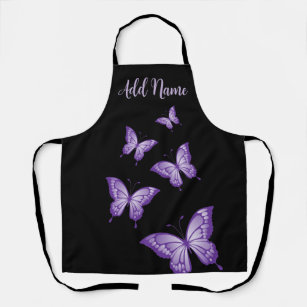 Purple Butterflies on a Black Background Apron