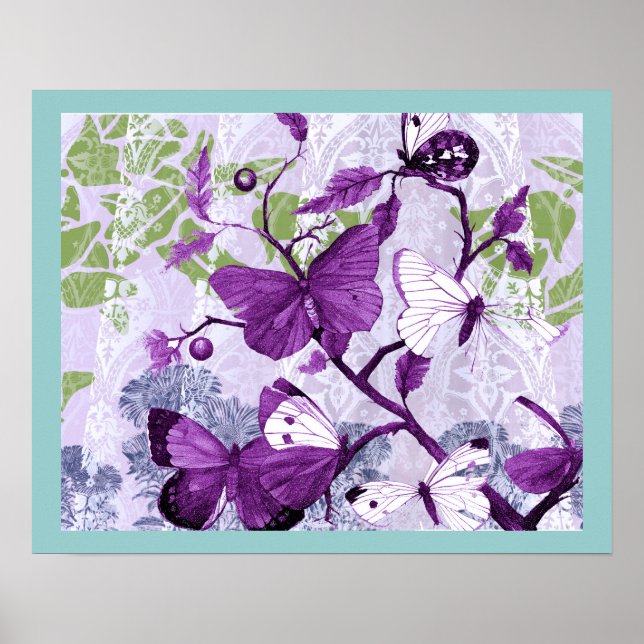 Purple Butterflies on a Branch Poster (Front)