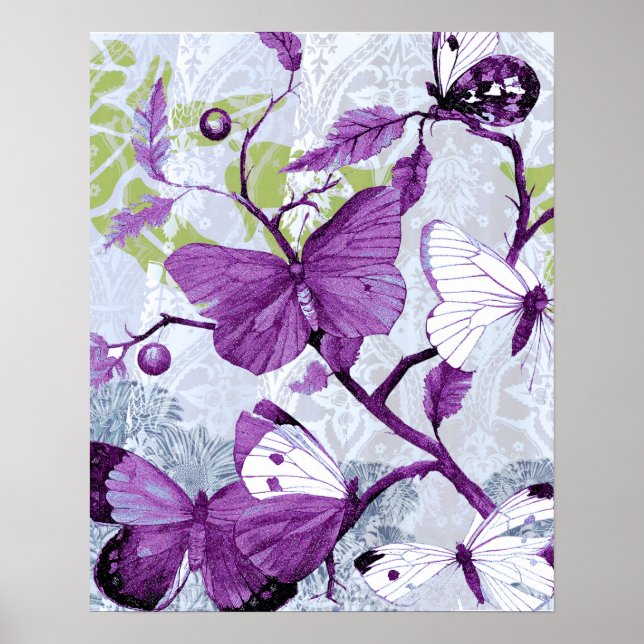 Purple Butterflies on a Branch Poster (Front)