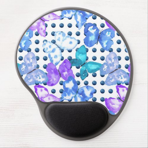 Purple Butterflies on blue dots pattern Gel Mouse Pad